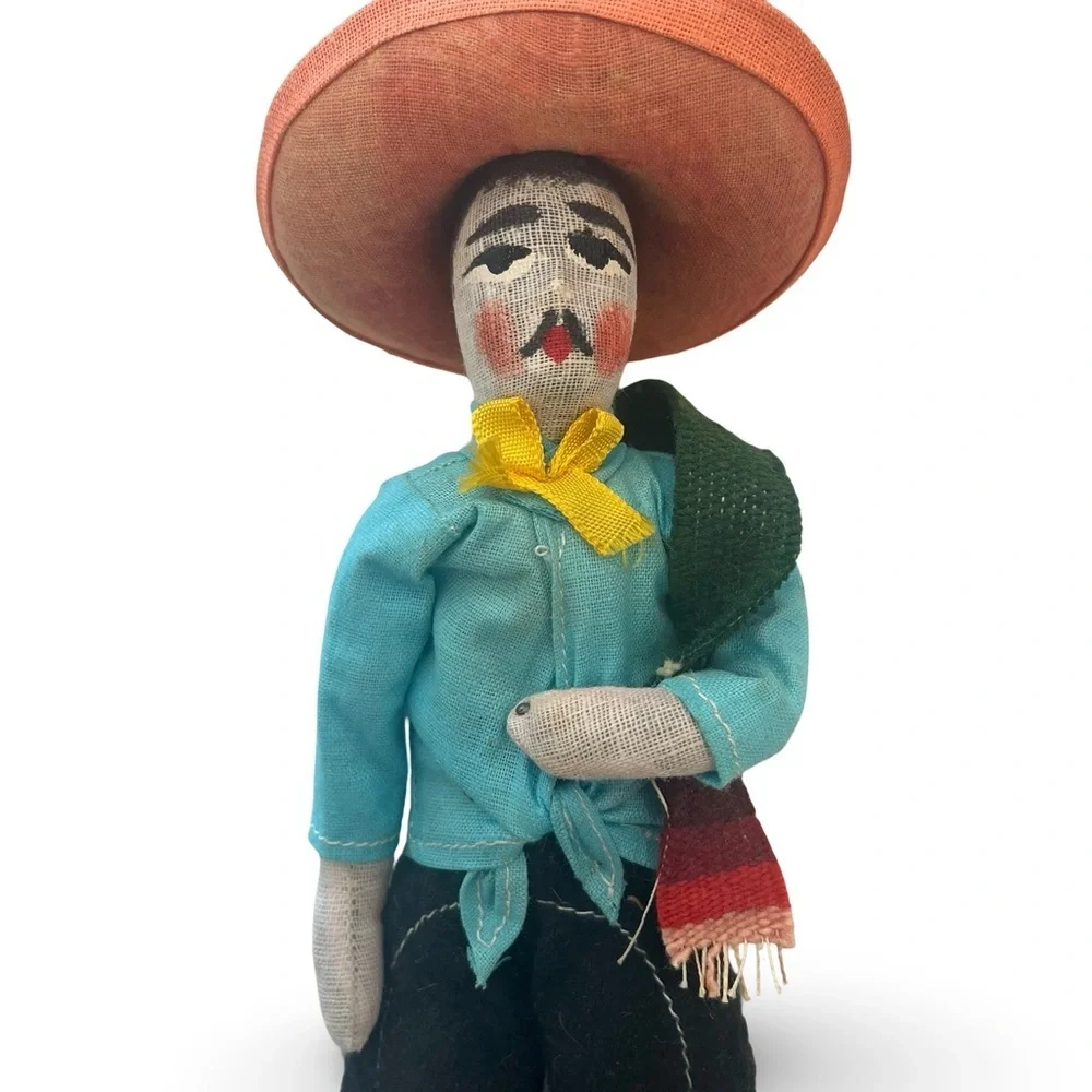 Vintage Handcrafted Mexican Fabric Doll with Sombrero